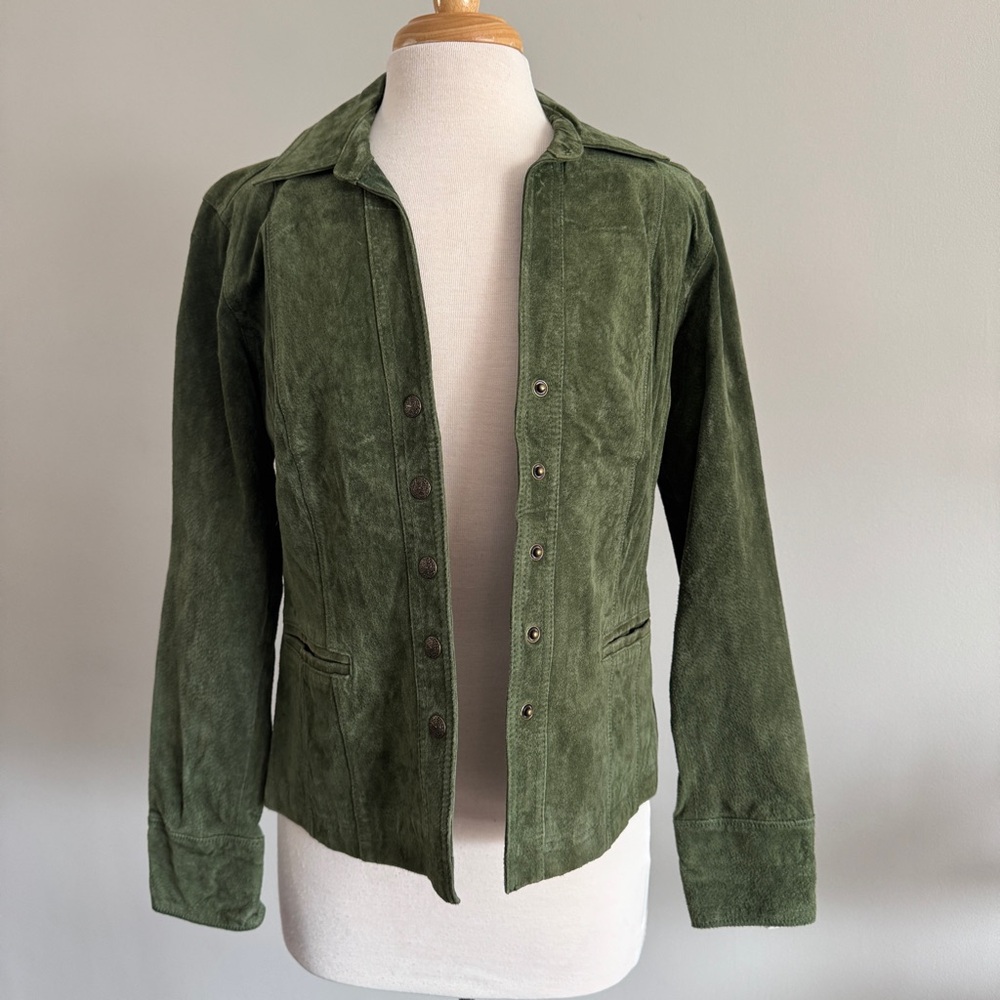 NWT Hunter Green 100% Suede Leather Snap Button Jacket (Medium)